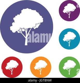 Tree with a rounded crown icons set Stock Vector