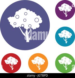 Apples on apple tree branches icons set Stock Vector