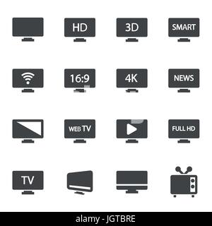 Vector black tv icons set on white background Stock Vector