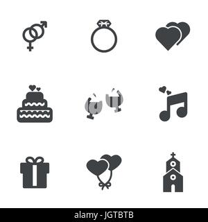 Vector black wedding icons set on white background Stock Vector