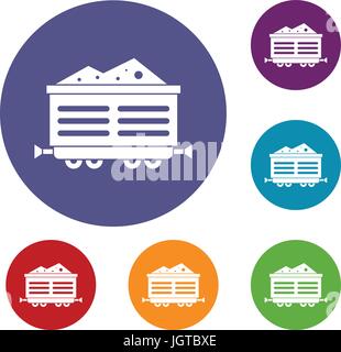 Train waggon with coal icons set Stock Vector