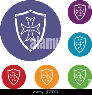 Protective shield icons set Stock Vector