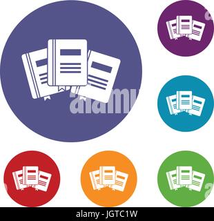 Three books with bookmarks icons set Stock Vector