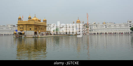 Amritsar, India - Jul 25, 2015. Panorama view of the Golden Temple in Amritsar, India. Stock Photo