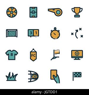 Vector flat soccer icons set on white background Stock Vector