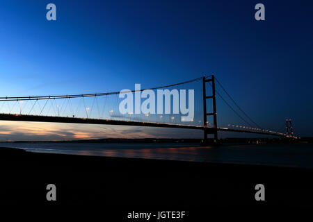 Humber Bridge at night, from Barton-upon-Humber village side, East Riding of Yorkshire, England Stock Photo