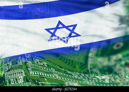 Israel flag on high tech background. Stock Photo