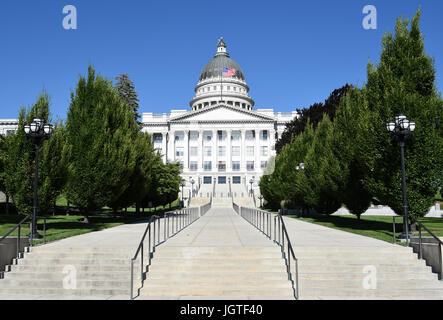 SALT LAKE CITY, UTAH - JUNE 28, 2017: Utah State Capitol building west side. In 1888, the city donated the land, called Arsenal Hill, to the Utah Terr Stock Photo