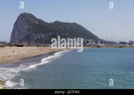 Gibraltar's famous Rock, seen from La Linea in Spain Stock Photo