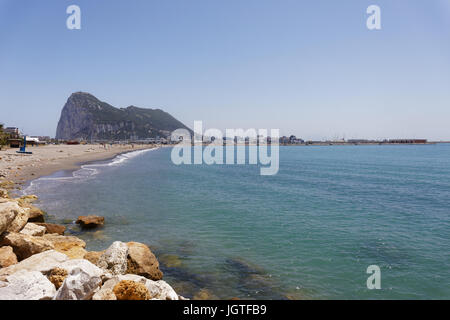 Gibraltar's famous Rock, seen from La Linea in Spain Stock Photo