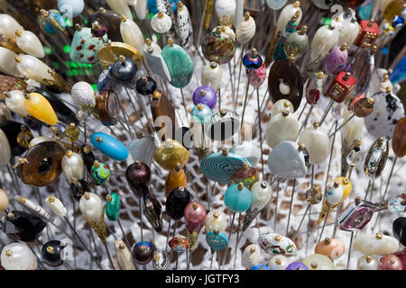 Decorative Sewing Pins in a pin cushion Stock Photo