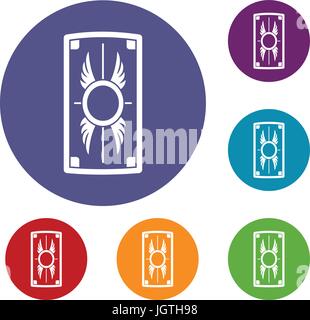 Shield with ornament icons set Stock Vector