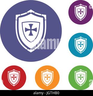 Shield with cross icons set Stock Vector
