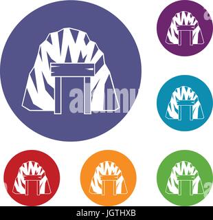 Mine in mountain icons set Stock Vector