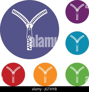 Zipper with lock icons set Stock Vector