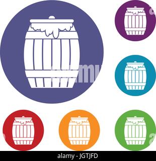 Honey keg icons set Stock Vector