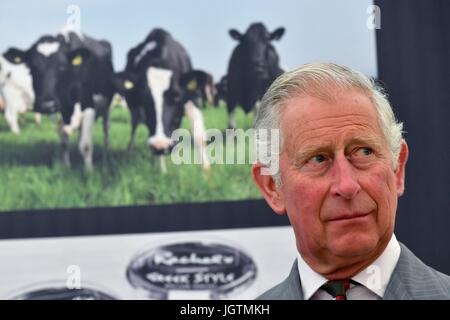 The Prince of Wales during a visit to Rachel's Organic in Aberystwyth, a company which produces organic yoghurt, where he will officially open the firm's new extension. Stock Photo