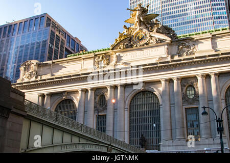 Afternoon sun shines on the front of Grand Central Station in Manhattan, New York City NYC Stock Photo