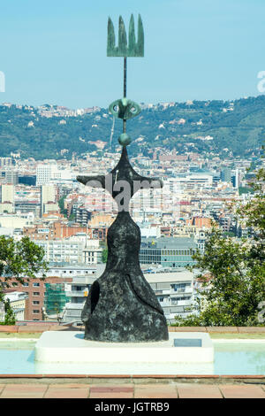 Bronze sculpture, Moon Sun and One Star, by Joan Miro on display at Fundacio Joan Miro, Montjuic, Barcelona Spain. Stock Photo