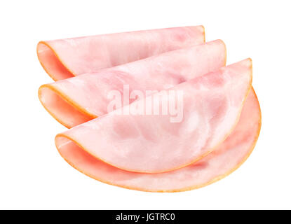 Slices of smoked ham isolated on white Stock Photo