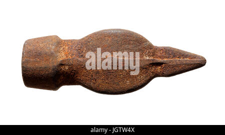 Isolated objects: old rusty hammer head without handle on white background Stock Photo