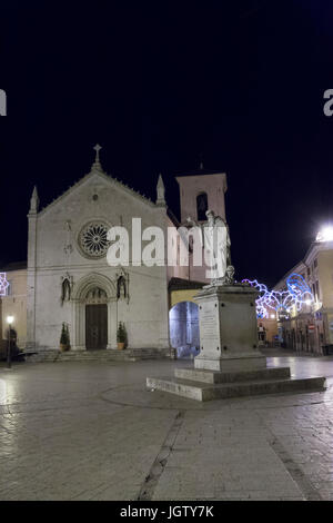 Norcia Nursia Umbria Italy. The main square with view of the old Basilica built XII century, destroyed in a earthquake on 30 October 2016. Stock Photo