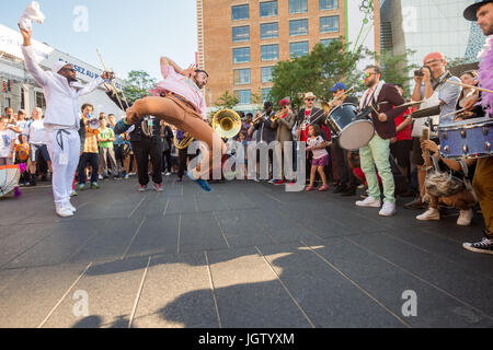 Montreal, 8 July 2017: Urban Science Brass Band performs outdoors at the Montreal Jazz Festival Stock Photo