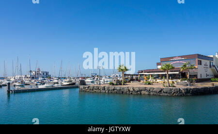 Harbour restaurant at Marina Rubicon, Playa Blanca, Lanzarote island, Canary islands, Spain, Europe Stock Photo