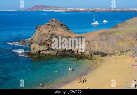 Playa de Papagayo, one of six Papagayo beaches at Punta Papagayo, Playa Blanca, Lanzarote island, Canary islands, Spain, Europe Stock Photo