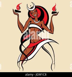 Woman dancing with fire. Stock Vector