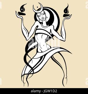 Woman dancing with fire. Stock Vector