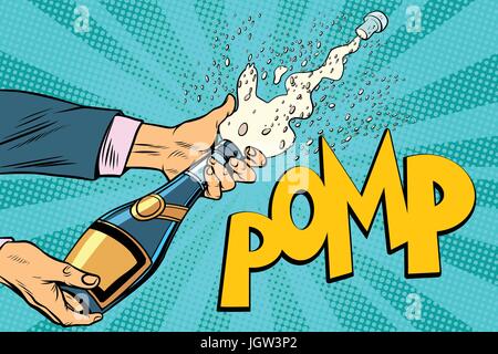 opening champagne bottles pop art Stock Vector
