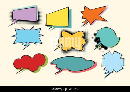 set of colored comic bubbles with halftone effect Stock Vector