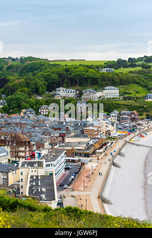 View from above to the town and the bay of Etretat, France Stock Photo
