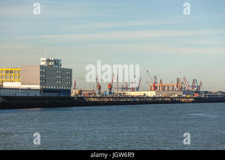 Cranes in the sea port in Portugalete, Nothern Spain. Industrial overview Stock Photo