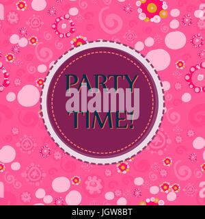 Pink Color Party time! Vector seamless pattern with hand drawn Doodle elements - spots, dots, spirals, flowers. Festive background for birthday party. Stock Vector