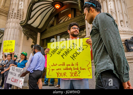 Manhattan, USA. 10th Jun, 2017. New York, United States. 10th July, 2017. A second rally in support of Marisa Holmes outside CUNY Graduate Center in Manhattan, was held on July 10 2017. On the morning of Monday, June 26th, Marisa Holmes - CUNY TV Broadcast On July 10 2017; a second rally was held in support of Marisa Holmes outside CUNY Graduate Center in Manhattan, demanding demanding that she be rehired and that CUNY respect the right to organize. Credit: Erik McGregor/Alamy Live News Credit: PACIFIC PRESS/Alamy Live News Stock Photo