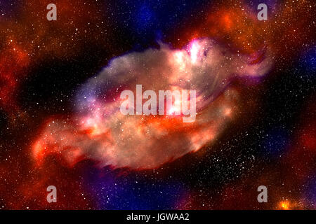 Colorful glowing nebula on starry space background Stock Photo