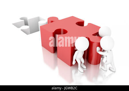 3d illustration. White people solving a puzzle. Teamwork concept. Isolated white background Stock Photo