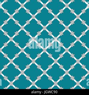 Flowers background, vector seamless pattern, dark aquamarine color. Geometric grid with flowers Stock Vector