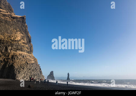 Vik, Iceland - March 26, 2017: Basalt cave at at Reynisfjara Beach in Southern Iceland Stock Photo