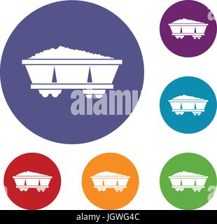 Coal trolley icons set Stock Vector