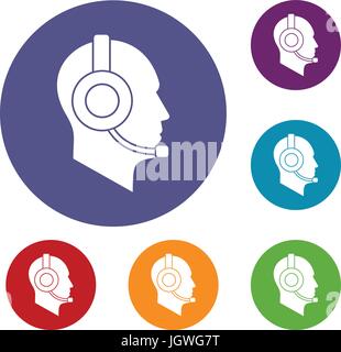 Operator in headset icons set Stock Vector