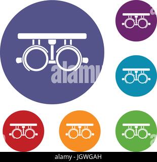 Trial frame for checking patient vision icons set Stock Vector