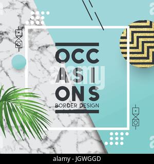 Fashion Border Frame on marble stone and pastel coloured vbackground with geometric details. Vector illustration. Stock Vector