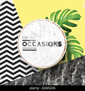 Fashion Border Frame on marble stone and pastel coloured vbackground with geometric details. Vector illustration. Stock Vector