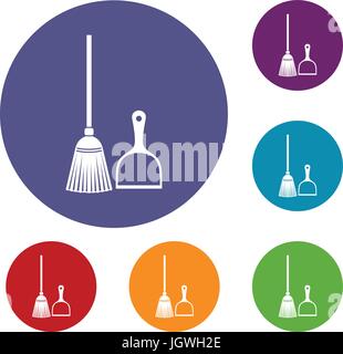 Broom and dustpan icons set Stock Vector