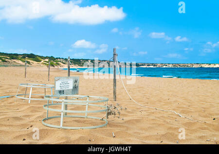 turtle nest protecting cage on lara  beach on akamas peninsula, cyprus Stock Photo