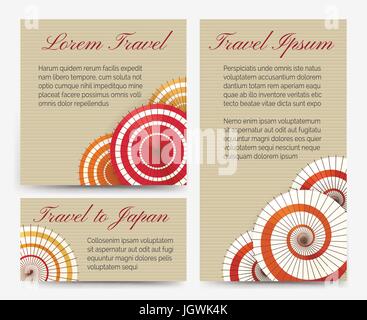 Traditional oriental asian invitation cards with chinese or japanese umbrella set vector illustration Stock Vector