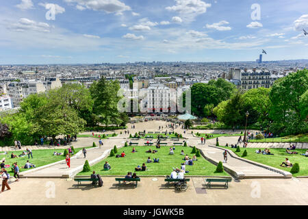 Paris, France - May 15, 2017: View of Paris from Basilica Sacre Coeur in Montmartre. Stock Photo